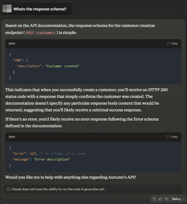 Claude understanding the response schema from the OpenAPI.json